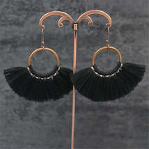 Black Polyster &amp; 18K Gold-Plated Circle Tassel Drop Earrings - £10.38 GBP
