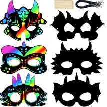 36 Pcs Dinosaur Mask Ppaer Scratch Dinosaur Masks Dinosaur Party Decorations Diy - £23.27 GBP