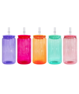 16oz Jelly Sublimation Tumblers with Straw, Set of 5, Colorful Glass Cup... - $552.67 MXN