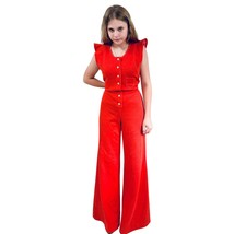 VTG 70s Rontini Orange Knit Jumpsuit Pinafore Mod Button Front Wide Leg ... - $69.25