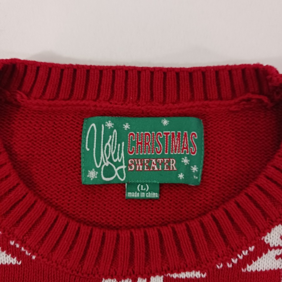Ugly Christmas Sweater Men's Size Large Bite Me Gingerbread Man Red Pullover Item image 3