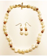 XL-2412WHITE-02 FRESHWATER PEARLNECKLACE AND EARRING SET COPPER ACCENT P... - $39.80