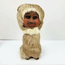 Alaska Eskimo Nunivak Doll Reindeer Fur and Wood Hand Carved Hand Painted 12&quot;  - £32.04 GBP