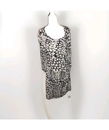 Calvin Klein Sheath Dress Size 14 Black &amp; Off White Ruched 3/4 Sleeves - $354.25 MXN