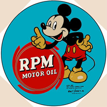 Mickey Mouse RPM Motor Oil Round Metal Sign 14&quot; - £31.93 GBP