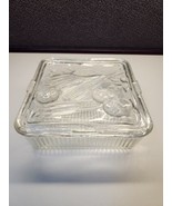 Vintage Ribbed Federal Glass Refrigerator Dish w/ Veggie Motif Lid Large... - $17.99