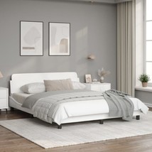 Modern White Wooden Fabric Queen Size Bed Frame Base With Headboard Wood... - £233.44 GBP