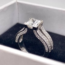 2.20Ct Princess Cut White Diamond 925 Sterling Silver Designer Engagement Ring - £97.63 GBP