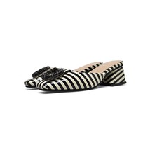Women Slippers New Patent Leather Square Toe Me Heel Summer Black And White Stri - £62.22 GBP