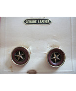 Vtg Clip-on “GENUINE LEATHER” EARRINGS that have a Gold Star in a Circle... - $28.70 CAD