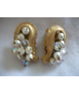 Vintage Clip-on “GOLD LOOP” EARRINGS with Faux Pearls and Crystals (#0167) - $27.34 CAD