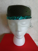 Aqua Netted Vintage Hat with Sequined Rimming (#0643) - £36.96 GBP