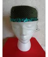 Aqua Netted Vintage Hat with Sequined Rimming (#0643) - £36.95 GBP