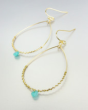 CHIC Lightweight Urban Anthropologie Gold Blue Aventurine Dangle Earrings - £10.26 GBP