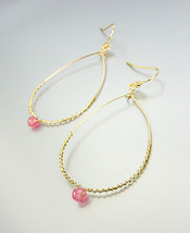 CHIC Lightweight Urban Anthropologie Gold Pink Aventurine Dangle Earrings - £10.32 GBP