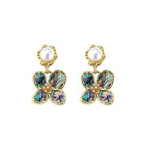 Copper Abalone Flower Tassel Pearl Earrings - £29.34 GBP