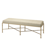 Gold Cane Bamboo &amp; Cream Off White  Linen XL Bench 54&quot; Luxe Mid Mod Tran... - £586.57 GBP