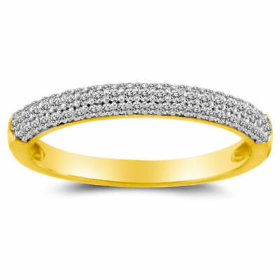 Solid Genuine 14k Gold 1/3ct Round Diamonette Cubic Zirconia 3-Row Wedding Band