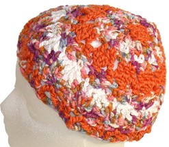 Orange and White Crochet Beanie Hat - $11.80