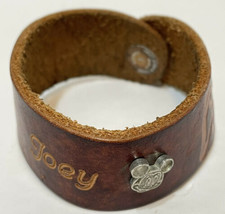 Disney Mickey Mouse Brown Leather Treaty Bracelet Joey Silver Mickey Snap - £11.52 GBP