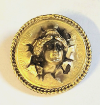 Vintage Monet Lady Liberty Repousse Coin Brooch Pin 1980s Event Piece 1 1/8th&quot; - £74.27 GBP