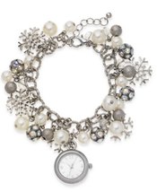 Holiday Lane Womens Snowflake Silver-Tone Charm Bracelet Watch 26mm - £13.36 GBP