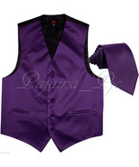 Deep Purple Solid Tuxedo Suit Vest Waistcoat and Neck tie Prom Wedding P... - £17.54 GBP