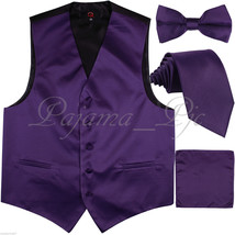 Deep Purple New Men&#39;s Suit Vest Waistcoat and Neck tie, Bow Tie &amp; Hanky Wedding - £18.12 GBP+