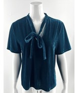 Sunday in Brooklyn Anthropologie Top Size M Teal Blue Velour Tie Neck Wo... - £26.82 GBP