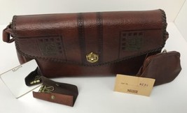 Vintage Meeker Made Tooled Leather Purse Shoulder Bag &amp; Original Accesso... - £132.35 GBP