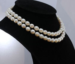 Pearl Necklace 32 Inch Endless Bright Cream White 9x10mm Ovals Knotted R... - £113.14 GBP