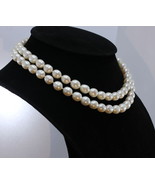 Pearl Necklace 32 Inch Endless Bright Cream White 9x10mm Ovals Knotted R... - $141.55