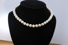 17 Inch Pearl Necklace Cream Freshwater 10mm Rounds Knotted Silk 925 Silver Hook - £113.14 GBP
