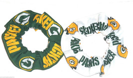 Green Bay Packer Green White Fabric Hair Scrunchies by Sherry Lot of 2 - £11.70 GBP