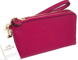 Coach Cranberry Wristlet Pebbled Leather Double Corner Zip F64130 New - £63.90 GBP