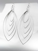 CHIC Lightweight Urban Anthropologie Graduated Silver Oval Rings Dangle ... - £12.52 GBP