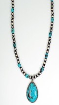 Vicki Orr Mountain Turquoise Pendant w/ Navajo Pearl and Kingman bead necklace - £539.46 GBP