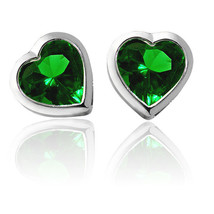 3mm-6mm Heart Green Emerald Screw Back Earrings 14K White Gold BABY-CHILD-ADULT - £13.13 GBP