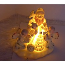 Santa With Child Angels Christmas Light Up Porcelain Vintage - $28.70