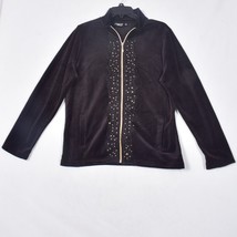 Onque Casuals Black Women&#39;s Jacket Gold Trim Velour Size Large - £11.30 GBP
