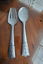 Metal Wall Art Sculpture Knife Fork Live Love Kitchen Restaurant - £15.29 GBP