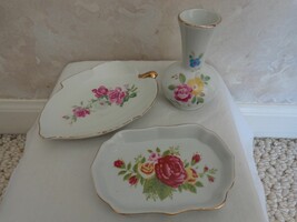 3 pc. Ceramic Trinket Set Decorated with Roses, etc. (#0675) - £14.15 GBP