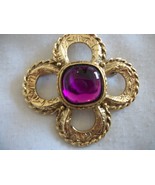 Amethyst Stone Brooch is framed by a Beautiful Gold Edged Design. (#0515) - $32.81 CAD