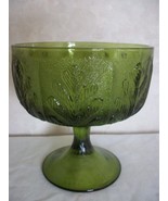 Green Glass Pedestal Goblet/Vase is decorated in a leaf pattern design (... - £15.71 GBP