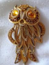 H.M.S. Vintage Owl Pendant with Beautiful Orange Stones (#0401) - £23.11 GBP