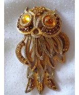 H.M.S. Vintage Owl Pendant with Beautiful Orange Stones (#0401) - £22.79 GBP