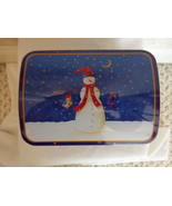 VERY CUTE BLUE &amp; WHITE METAL HOLIDAY TIN DECORATED WITH A SNOWMAN. (#1473) - £10.93 GBP