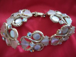 Vt Weiss Bracelet with Mother of Pearl Shells Austrian Prong Set Crystal... - $96.99