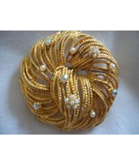 Vtg Brooch has a Gold Feathered design Tiny Seed Pearls &amp; Rhinestones (#... - $65.63 CAD