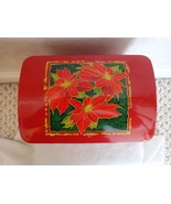 Red Metal Holiday Tin Decorated with Poinsettias (#1472) - £10.21 GBP